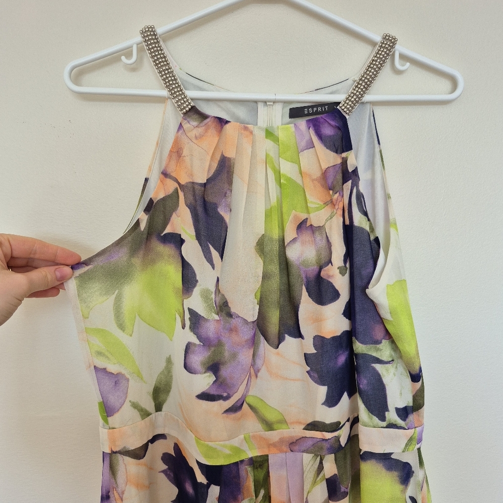 Espirit Women's Feminine Floral Watercolour Flowing Maxi Dress Size Large - Picture 3 of 6